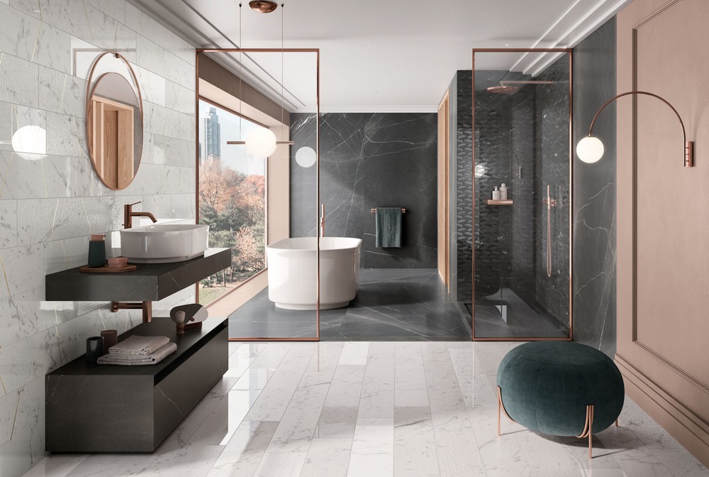 PIETRA_GREY_MATTE_120X260_STATUARIETTO_LISTELLO_MIX_OTTONE_20X120_PIETRA_GREY_MOSAICO_ESAGONA_ALLUNGATO_MIX_25,5X29,5_STATUARIETTO_LISTELLO_MIX_20X120